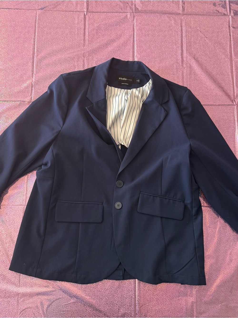 torrid Navy Single-Breasted Women's Blazer with Striped Lining